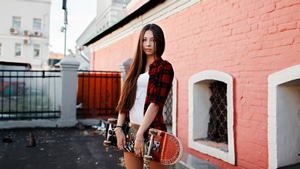Skateboard, Girls, Model, Outdoors, 4K wallpaper