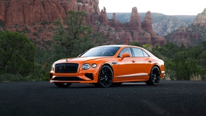 Bentley Flying Spur Speed, Orange cars, Luxury Sedan, 2025, 4K wallpaper