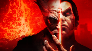 Heihachi Mishima, Kazuya Mishima, Tekken 7, Red background, Fire, 4K wallpaper