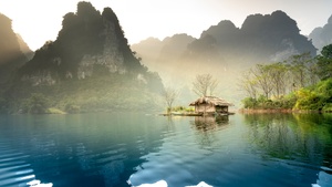 Scenery, Body of Water, Hut, Summer, Lake, Clear water, 4K wallpaper
