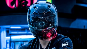 Biker, Artist, Artwork, Digital Art, Neon, Helmet, Cyberpunk, 4K wallpaper