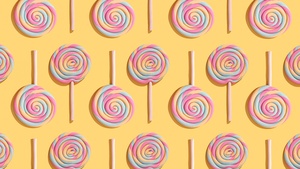 Lollipop, Pattern, Yellow background, Multicolor, Spiral, Aesthetic, 4K wallpaper