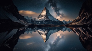 Matterhorn, Mountain Peak, Alps mountains, Switzerland, Milky Way, Swiss Alps, Reflection, 4K wallpaper