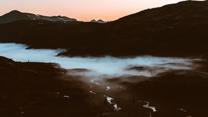 Mountains, Sunset, Evening, Nature, 4K wallpaper