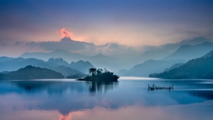 Mountains, Clouds, Scenery, Body of Water, Island, 4K wallpaper