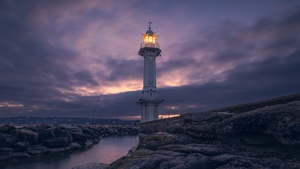 Lighthouse, Geneva, Switzerland, Dusk, 4K wallpaper