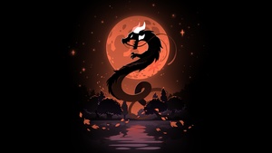 Dragon, Blood Moon, Silhouette, Night, 4K wallpaper