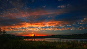 River, Sunset, Landscape, Nature, 4K wallpaper