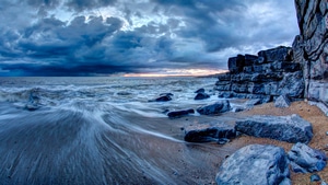 Sea, Water, Rocks, Clouds, Long Exposure, Nature, 4K wallpaper