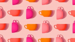 Tea cups, Rose background, Aesthetic, Pattern, 4K wallpaper