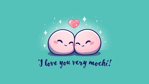 I Love You, Kawaii cartoon, Cyan background, Minimalist, Love heart, 4K wallpaper