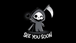 Grim Reaper, Black heart, Black background, Cartoon, 4K wallpaper