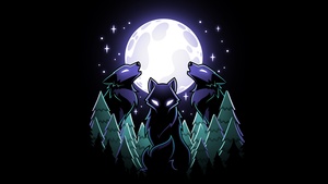 Wolves, Full moon, Night, Howling wolf, Black background, 4K wallpaper