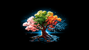 Tree, Seasons, Black background, 4K wallpaper
