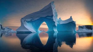 Iceberg, Sunset, Scenic, Ocean, 4K wallpaper