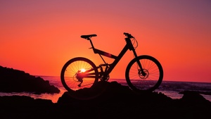 Bicycle, Silhouette, Sunset, Beach, Morocco, 4K wallpaper