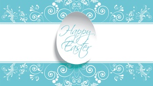 Happy Easter, Floral, Typography, Cyan, Pastel background, 4K wallpaper
