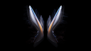 Symmetric, Abstract background, Black background, Angel wings, Fold phone, 4K wallpaper