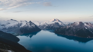 Mountains, Snow, Sky, Lake, 4K wallpaper