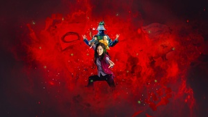 Everything Everywhere All at Once, Adventure movies, Red background, Michelle Yeoh as Evelyn Wang, 4K wallpaper