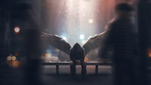 Angel, Wings, Alone, Sad, Artist, Artwork, Hoodie, Digital Art, 4K wallpaper