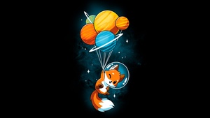 Fox, Astronaut, Planets, Solar system, Black background, Surreal, 4K wallpaper