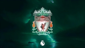 Liverpool FC, Premier League club, Football club, Logo, Green background, 4K wallpaper