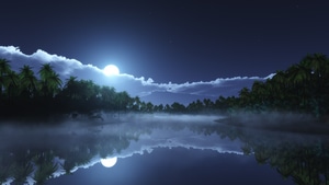 Night, Nature, Reflection, Moon, Artist, Artwork, Digital Art, Deviantart, 4K wallpaper