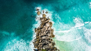 Beach, Seychelles, Aerial view, 4K wallpaper
