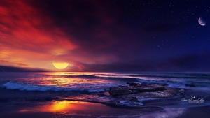 Ocean, Artist, Artwork, Digital Art, Illustration, Deviantart, Sunset, 4K wallpaper