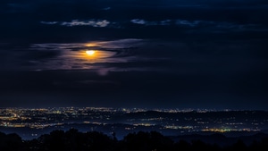 City, Clouds, Night, Moon, Buildings, Photography, 4K wallpaper