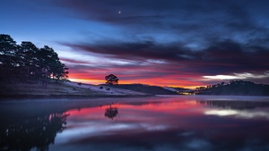 Sunset, Golden hour, Lake, Body of Water, Cloudy Sky, Dusk, 4K wallpaper