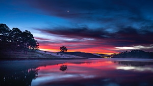 Sunset, Reflection, Clouds, Nature, 4K wallpaper