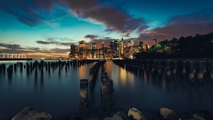 New York City, Evening, Twilight, Sunset, City lights, USA, 4K wallpaper