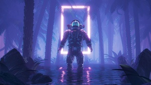 Cyberpunk, Astronaut, Neon background, Psychedelic, Forest, Blue background, 4K wallpaper