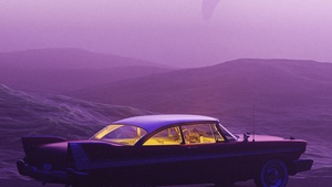 Surreal, Classic cars, Retro style, Purple background, Purple aesthetic, Pastel purple, 4K wallpaper