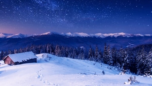 Sky, Winter, Stars, Mountains, Nature, Snow, 4K wallpaper