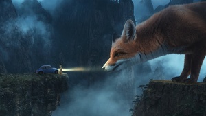 Fox, Dream, Surreal, Foggy, Mountains, Woman, Manipulation, 4K wallpaper