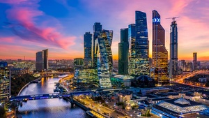 Moscow, Russia, Cityscape, City lights, Evening, Skyscrapers, 4K wallpaper