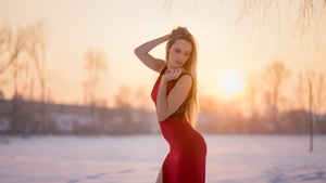 Girls, Red Dress, Models, 4K wallpaper