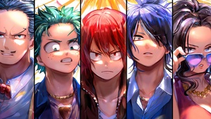 My Hero Academia, Vertical, Character poster, Izuku Midoriya, Tenya Iida, Momo Yaoyorozu, Eijiro Kirishima, Shoto Todoroki, 4K wallpaper
