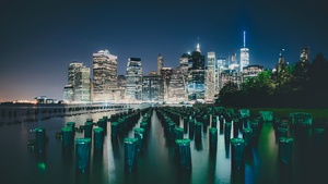 New York City, Manhattan Skyline, Skyline, Night, Illuminated, City lights, Urban, Cityscape, 4K wallpaper