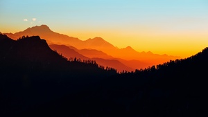 Mountains, Nepal, Himalayas, Silhouette, Sunset, Layers, 4K wallpaper