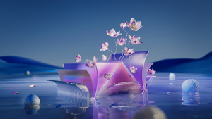 Floral designs, Surreal, Blue background, Microsoft Edge, Aesthetic, 4K wallpaper