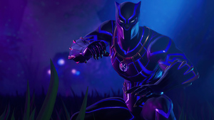 Black Panther, Fortnite, Marvel Superheroes, Neon background, 4K wallpaper