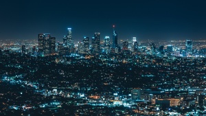 Los Angeles City, Night City, City lights, Illuminated, Cityscape, 4K wallpaper