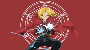 Edward Elric, Lightning Strike, Red background, Fullmetal Alchemist, 4K wallpaper
