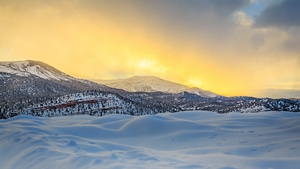 Winter, Sunset, Landscape, Nature, 4K wallpaper