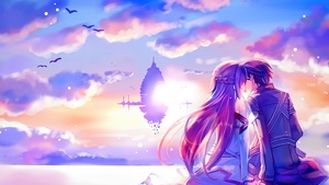 Sword Art Online, Kirito (Kirigaya Kazuto), Asuna, Anime couple, Love couple, Romantic kiss, Aesthetic anime, 4K wallpaper