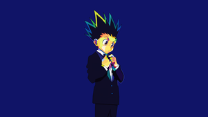 Gon Freecss, Cute anime, Hunter x Hunter, Blue background, Simple, 4K wallpaper